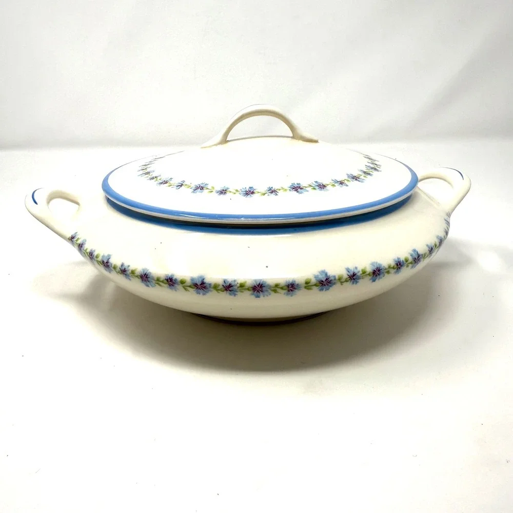 Canonsburg Pottery Bonnie Blue Covered‎ Vegetable Casserole Dish Floral Blue Rim
